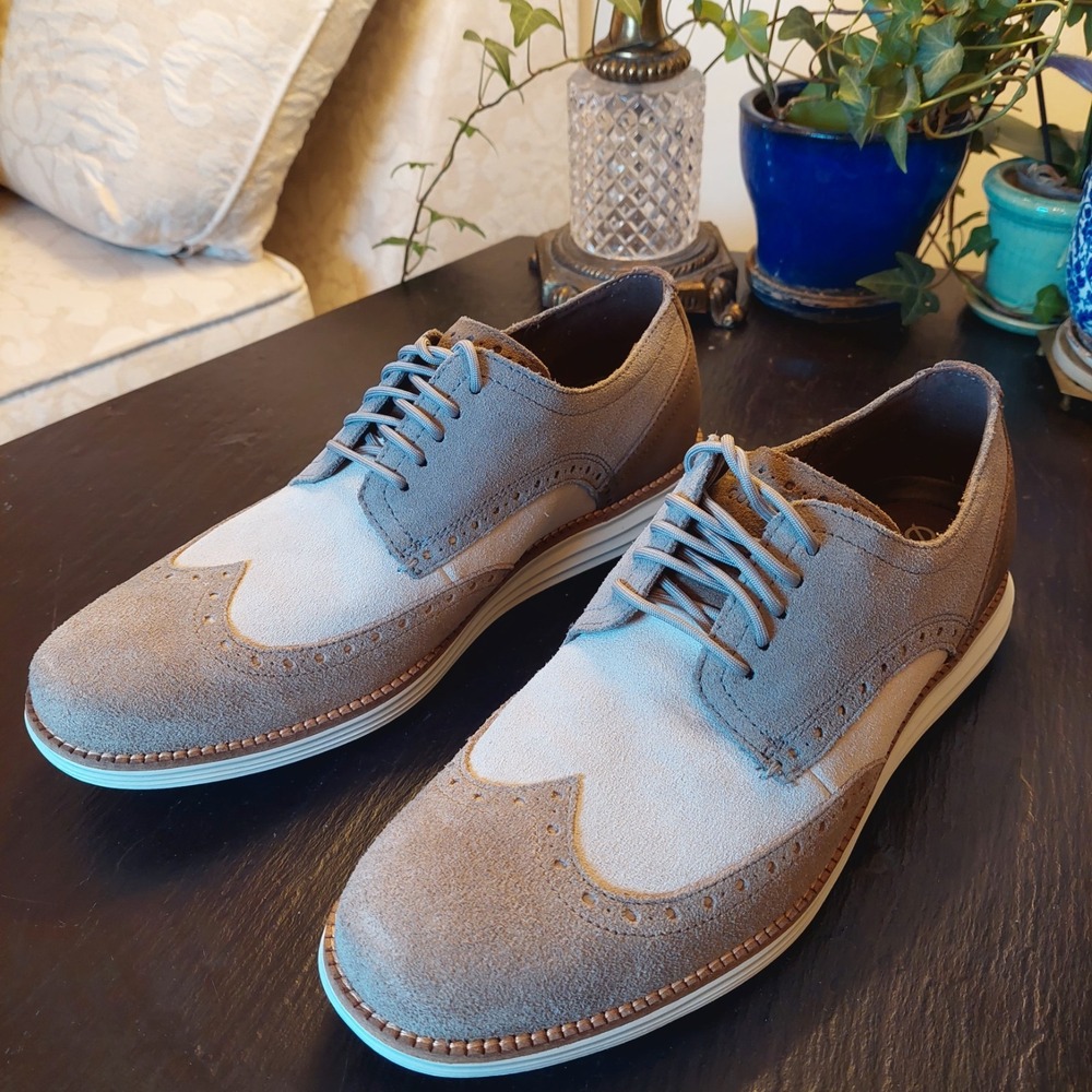 New! Cole Haan Men's OriginalGrand Shortwing Oxfords Suede Grey/Beige Sz 9‎ $170